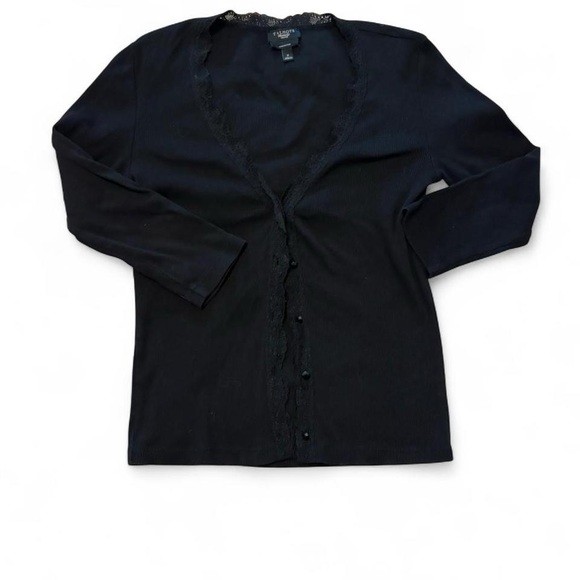 Talbots Black Ribbed Button-Up Cardigan - Picture 2 of 4